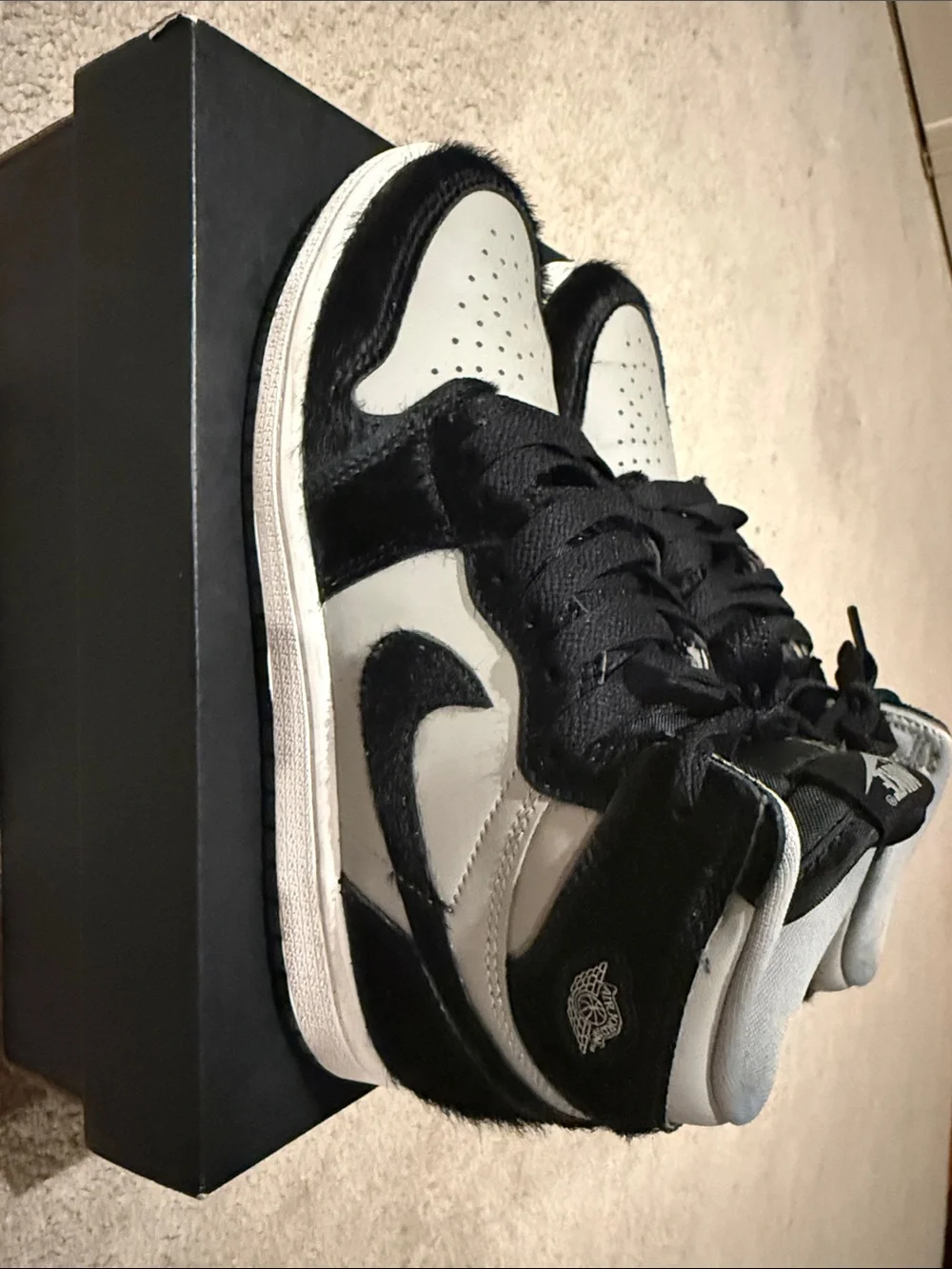 Nike AIR Jordan’s Kids Black and White High-Top Sneakers with Textured Panels